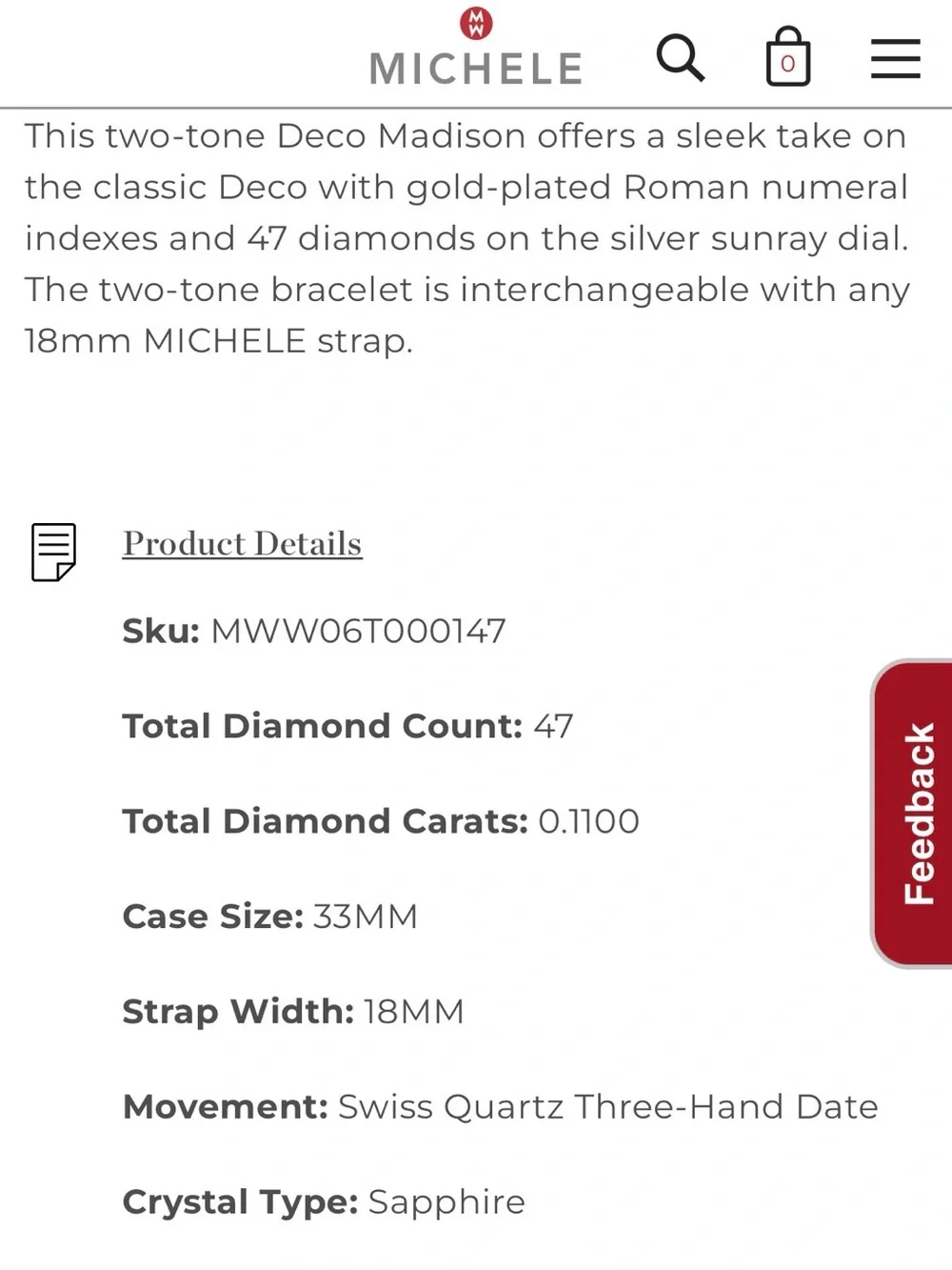 Michele Deco Two-Tone  Rectangle Diamond Accent Watch - Gold & Silver